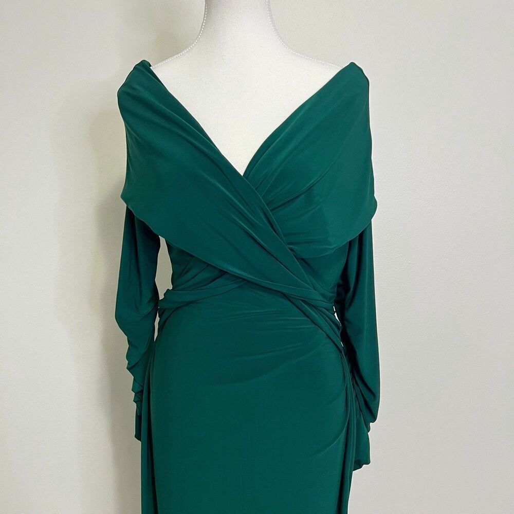 Club L London Off Shoulder Bodycon Midi Dress In Bottle Green NEW US 14 UK 18 - Picture 4 of 11